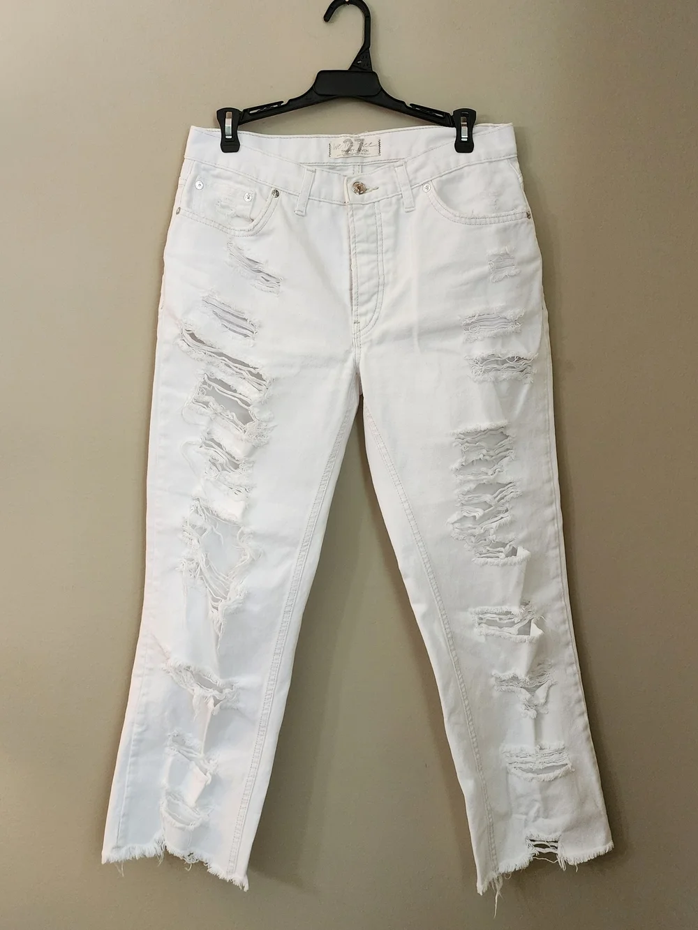 We The Free White Distressed Straight-Leg Ankle Button Fly Jeans Women Size 27